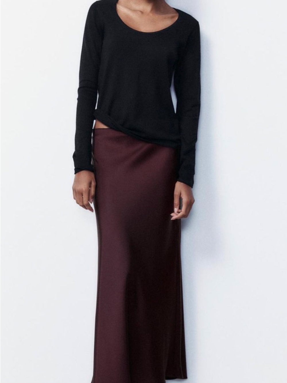 Zara Satin Maxi Skirt in Dark Burgundy